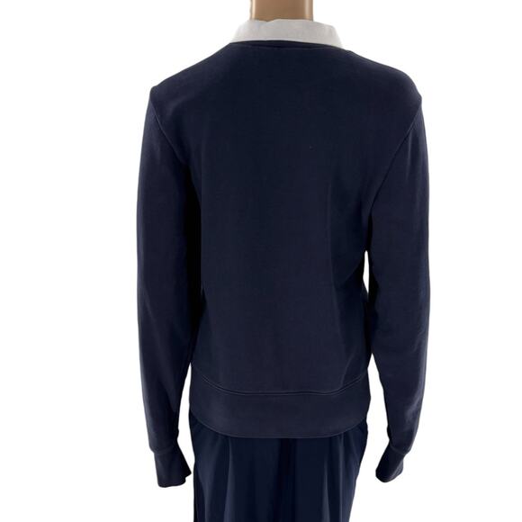 Frame Navy Blue Polo Collar Pullover Cotton Sweatshirt - Picture 8 of 11